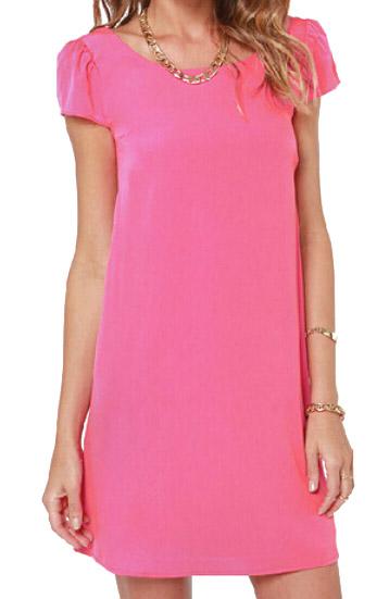 Romwe Open Back Chiffon Shift Pink Dress