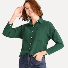 Romwe Single Breasted Pocket Side Solid Blouse