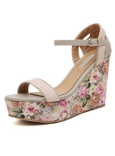 Romwe Pink Florals Slingbacks Wedges Sandals