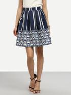 Romwe Striped Geometric Print Flare Skirt