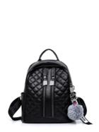 Romwe Pom Pom Detail Quilted Pu Backpack