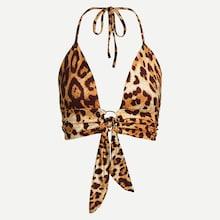 Romwe Leopard Print Knot Front Halter Top