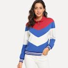 Romwe Striped Trim Color Block Sweatshirt