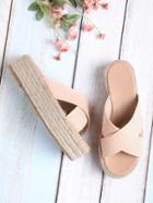 Romwe Cross Strap Woven Flatform Sliders