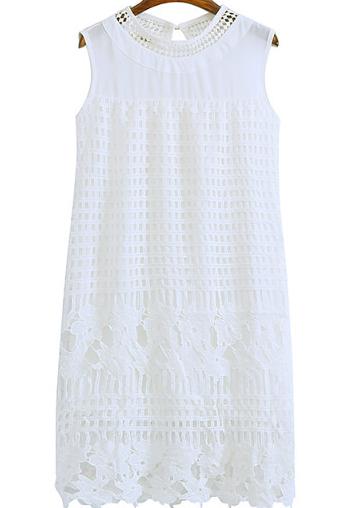 Romwe Sleeveless Lace Hollow Shift Dress