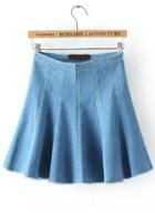 Romwe Denim Flare Pale Blue Skirt