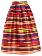Romwe Multicolor Striped Box Pleated Midi Skirt