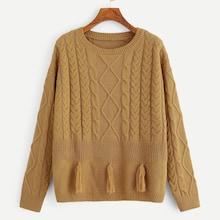 Romwe Mixed Knit Tassel Embellished Sweater