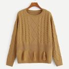 Romwe Mixed Knit Tassel Embellished Sweater