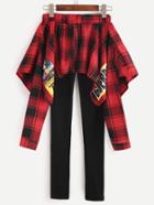Romwe Print Contrast Plaid 2 In 1 Leggings