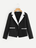 Romwe Contrast Collar Fitted Blazer