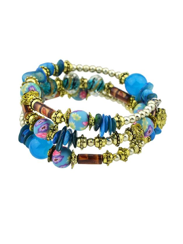 Romwe Blue Handmade Beaded Winding Bracelet