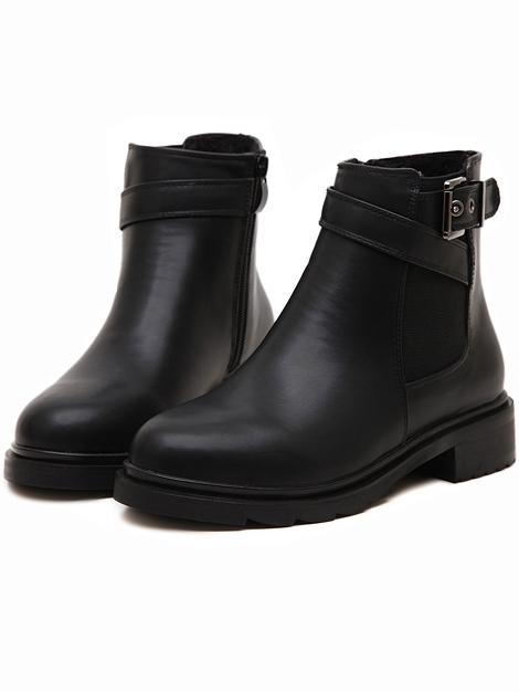 Romwe Black Round Toe Velvet Ankle Boots