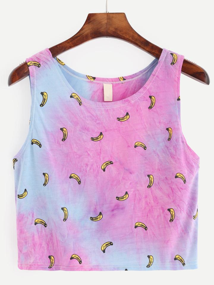 Romwe Banana Print Tie-dye Tank Top