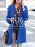 Romwe Blue Long Sleeve Lapel Zipper Coat