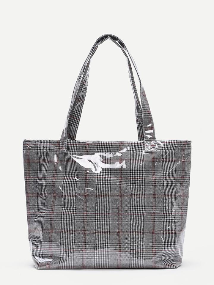 Romwe Gingham Print Tote Bag