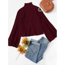 Romwe Mock Neck Bell Sleeve Sweater