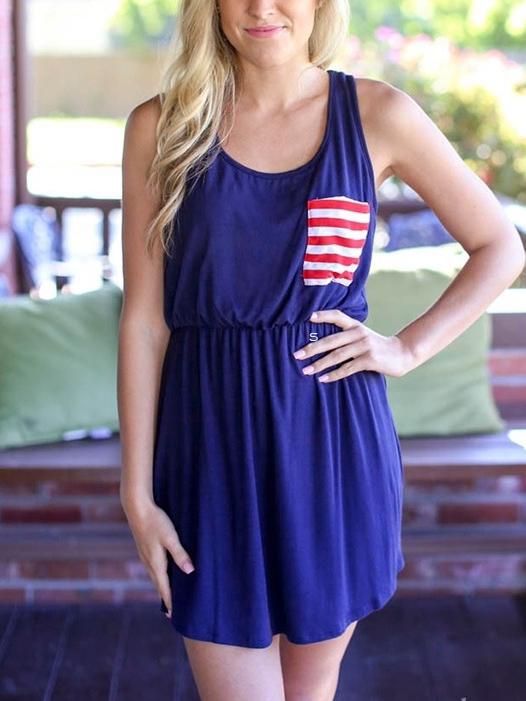Romwe Striped Pocket Bow Casual Dress