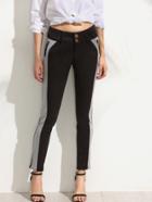 Romwe Black Contrast Zipper Slim Pants