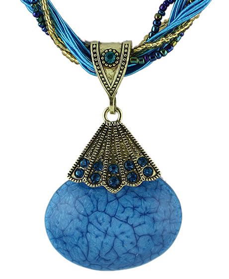 Romwe Blue Gemstone Pendant Necklace