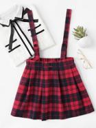 Romwe Checked Pleated Pinafore Skirt