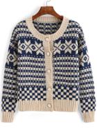 Romwe Snowflake Print Buttons Coat Sweater