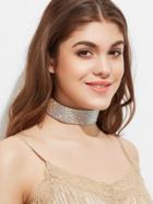 Romwe Sparkly Gem Inlay Wide Choker Necklace