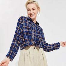 Romwe Chain And Plaid Print Shirt