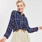 Romwe Chain And Plaid Print Shirt