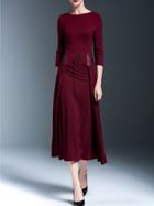 Romwe Burgundy Tie-waist Contrast Pu A-line Dress