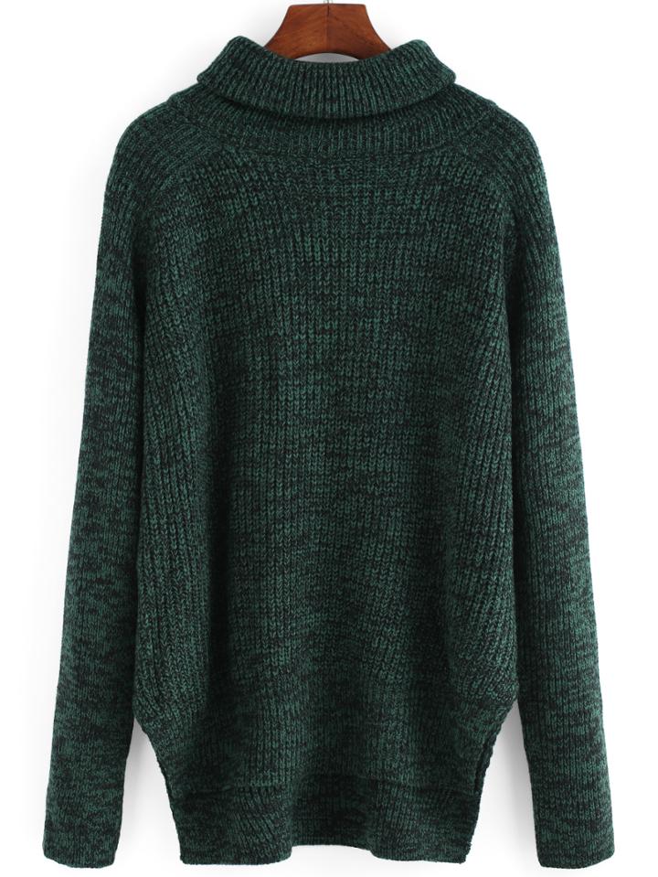 Romwe Turtleneck High Low Slit Sweater