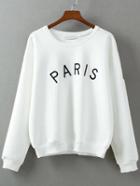 Romwe White Letter Embroidery Long Sleeve Sweatshirt