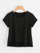 Romwe Fringe Lace Trim T-shirt