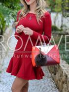 Romwe Red Long Sleeve Ruffle Dress