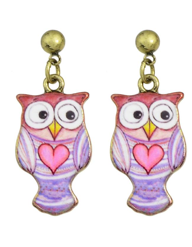 Romwe Purple Owl Animal Dangle Earrings