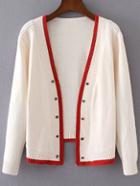 Romwe Beige Contrast Edge Open Front Sweater Coat