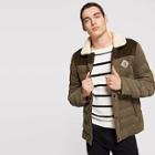 Romwe Men Button Detail Corduroy Puffer Coat With Borg Collar