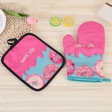 Romwe Donut Print Oven Glove 1pc & 1pc Pad