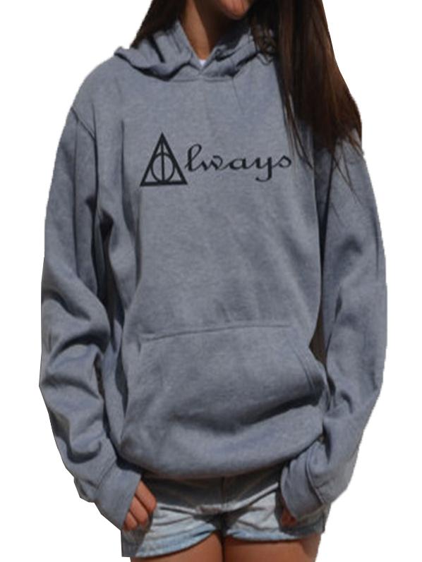 Romwe Hooded Letters Print Loose Sweatshirt
