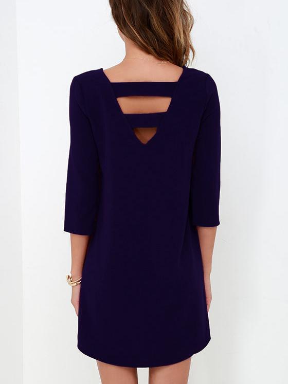 Romwe Navy Round Neck Strappy Back Dress