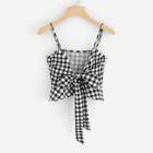 Romwe Knot Front Gingham Cami Top