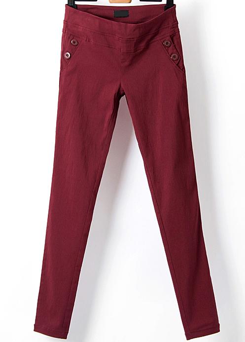 Romwe Elastic Pockets Slim Red Pant