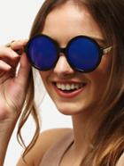 Romwe Black Frame Blue Lenses Round Sunglasses