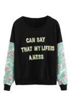 Romwe Letters And Floral Print Sweatshirt