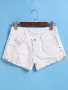 Romwe With Diamond Ripped Denim Shorts