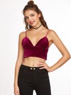 Romwe Burgundy Velvet Crop Cami Top