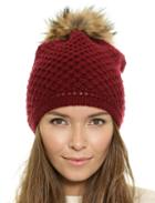 Romwe Plush Ball Knit Red Hat