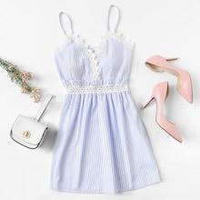 Romwe Lace Trim Striped Cami Dress