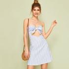 Romwe Tie Front Zipper Back Striped Bandeau Dress