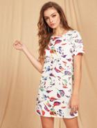 Romwe Allover Bird Print Tunic Dress